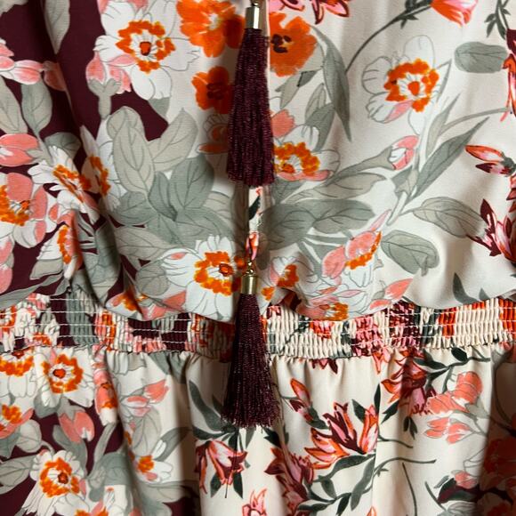 Adrianna Papell Floral Print Cap Sleeve Tassel V-Neck Maxi Dress Size 16 - Picture 12 of 13